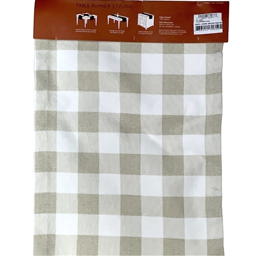 Nantucket Table Runner Buffalo Check Cotton Fabric Farmhouse Plaid Neutral 13x72 - Picture 7 of 16